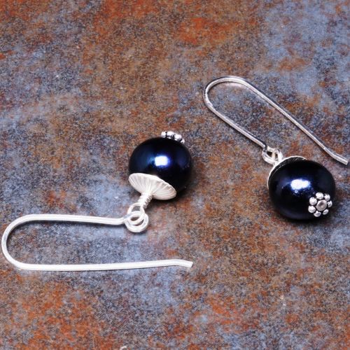 Handmade sterling silver black freshwater earring collection